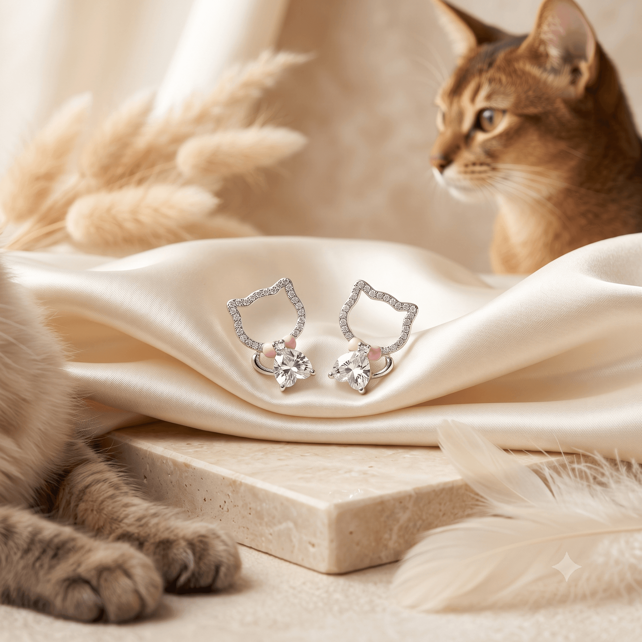 Cat Outline Heart Stud Earrings