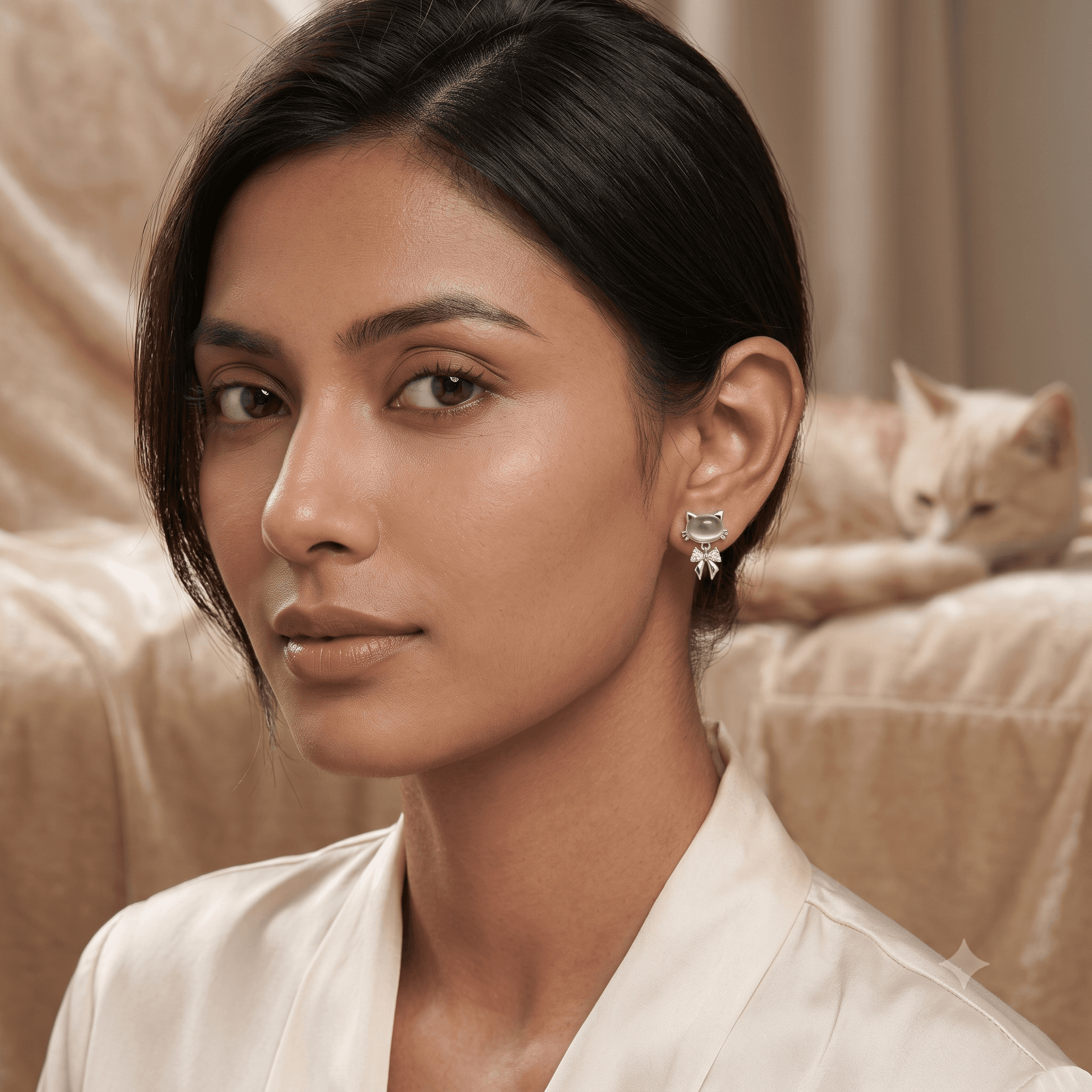 Cat & Bow Drop Earrings